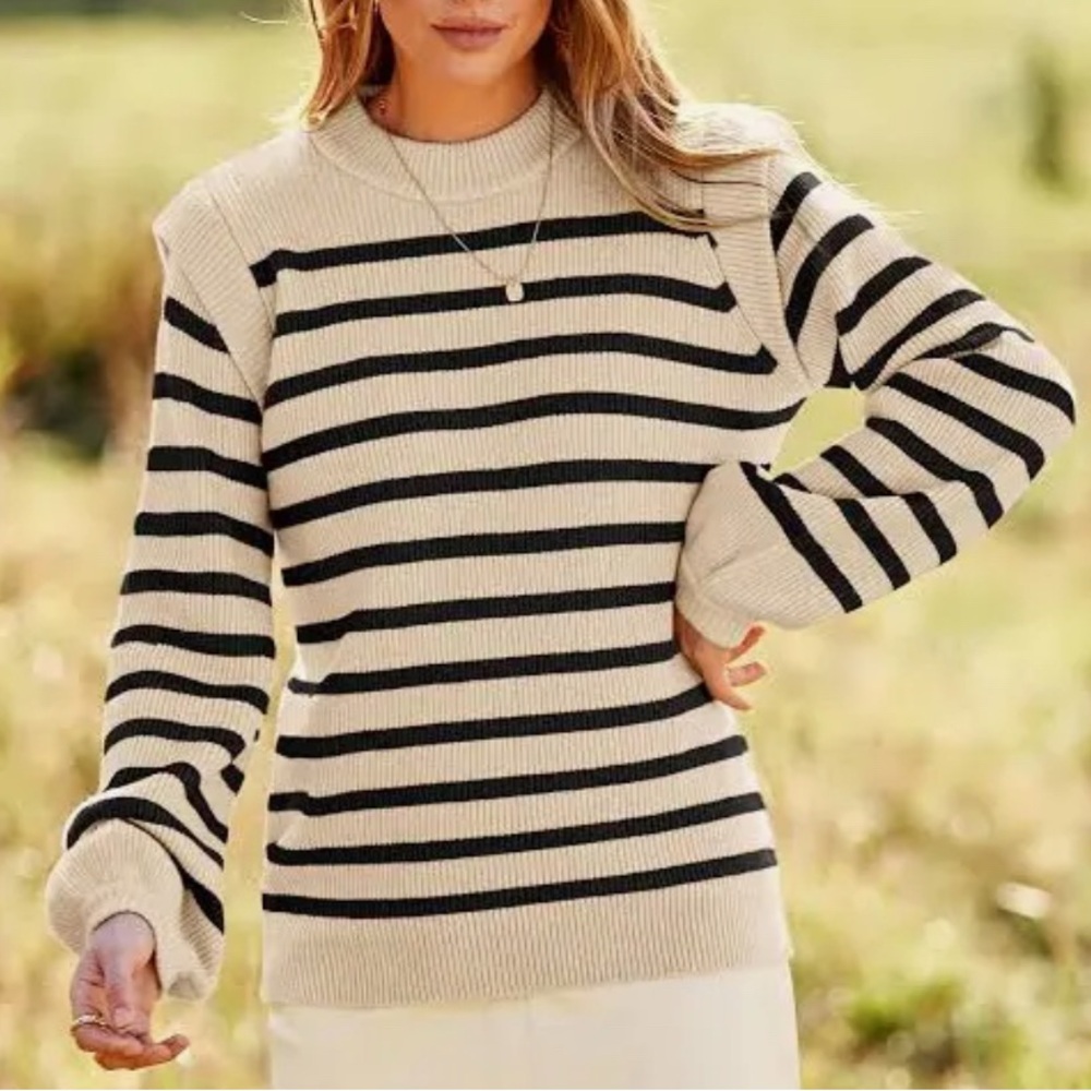 Striped Black and Cream Women's Sweater